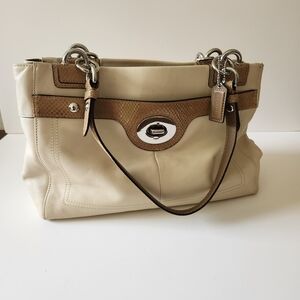 Coach Cream and Tan Shoulder Bag